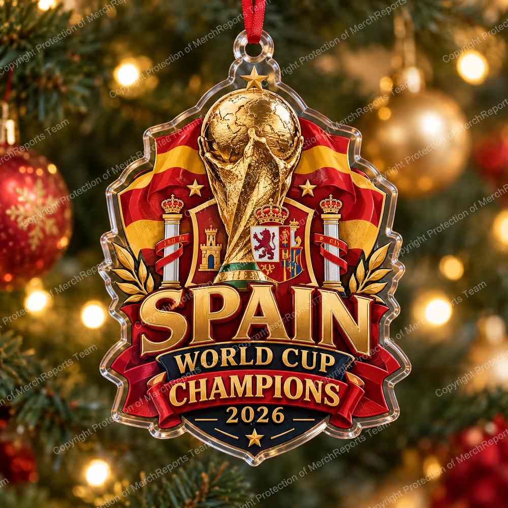 Spain World Cup Champions Trophy Badge Christmas 2026 Custom Shape Acrylic Ornament product mockup