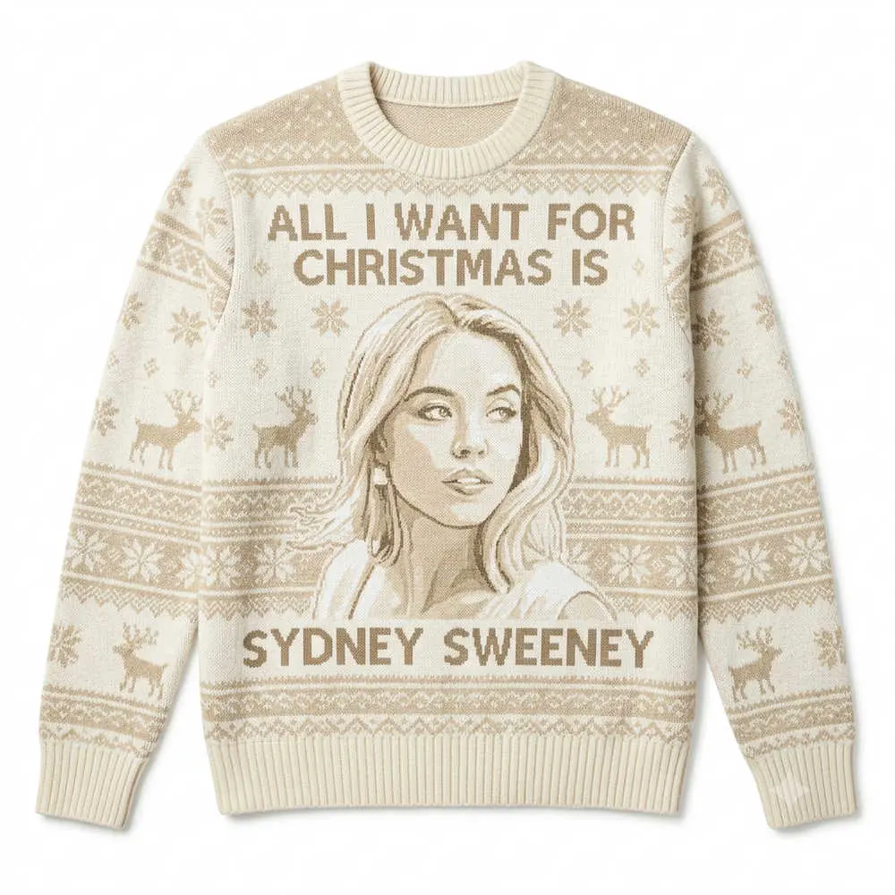 Cream Sketch Portrait Christmas sweater