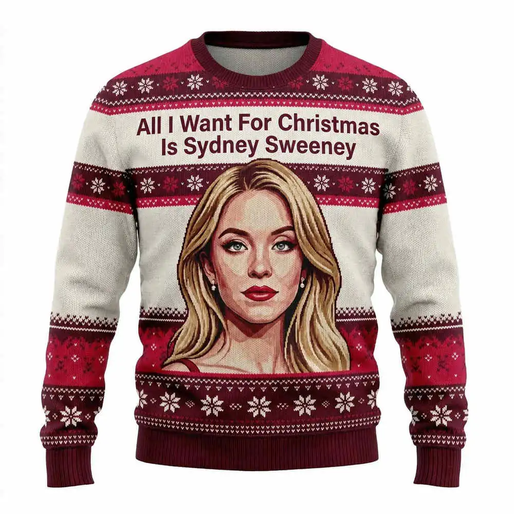 Burgundy Illustrated Portrait Christmas sweater