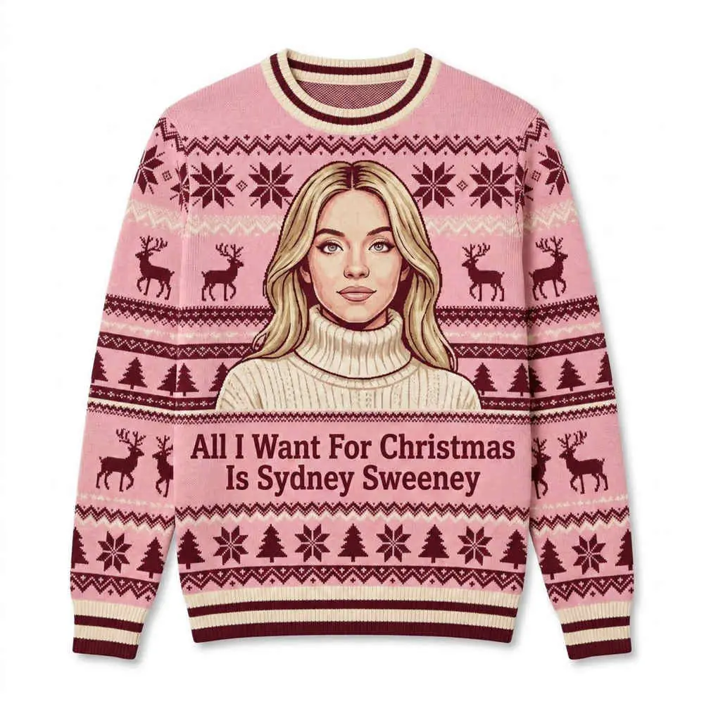 Pink Illustrated Portrait Christmas sweater