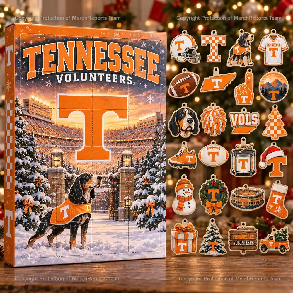 Tennessee Volunteers NCAA Smokey Checkerboard Christmas 24-Ornaments Wooden Advent Calendar