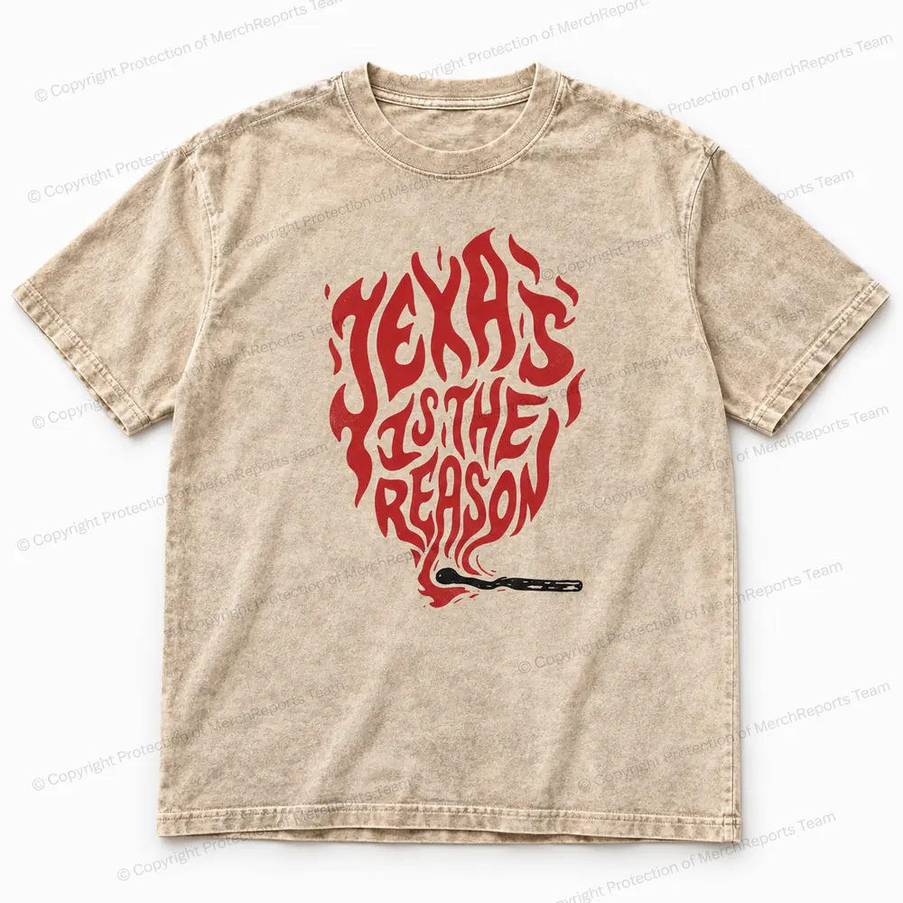 Red Flame Matchstick — washed tee — Texas Is the Reason product mockup