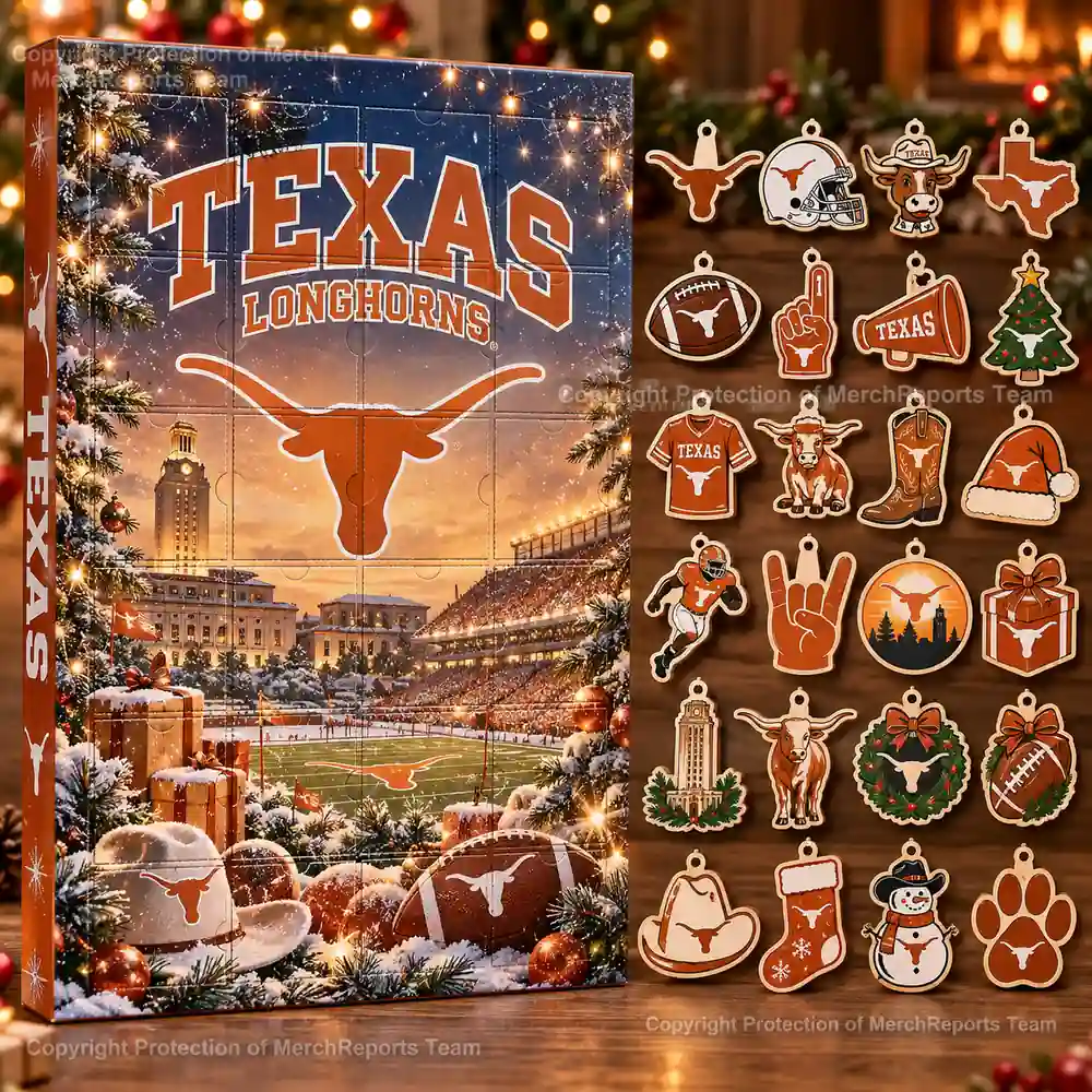 Texas Longhorns NCAA Bevo Stadium Christmas 24-Ornaments Wooden Advent Calendar