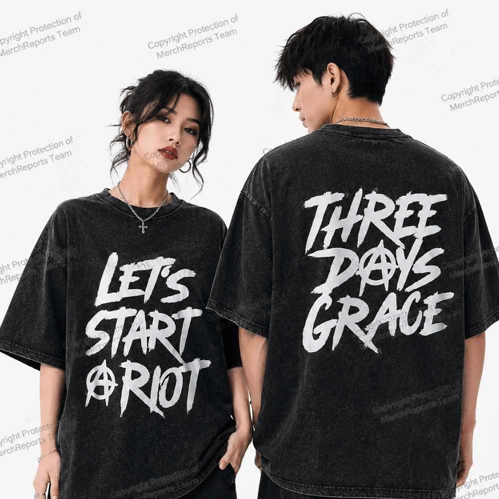 Let’s Start a Riot Tee shown with its front artwork