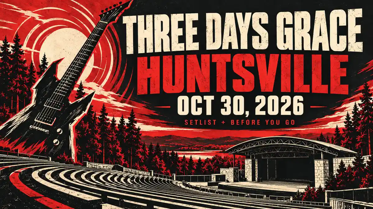 Editorial concert guide illustration for Three Days Grace October 30, 2026