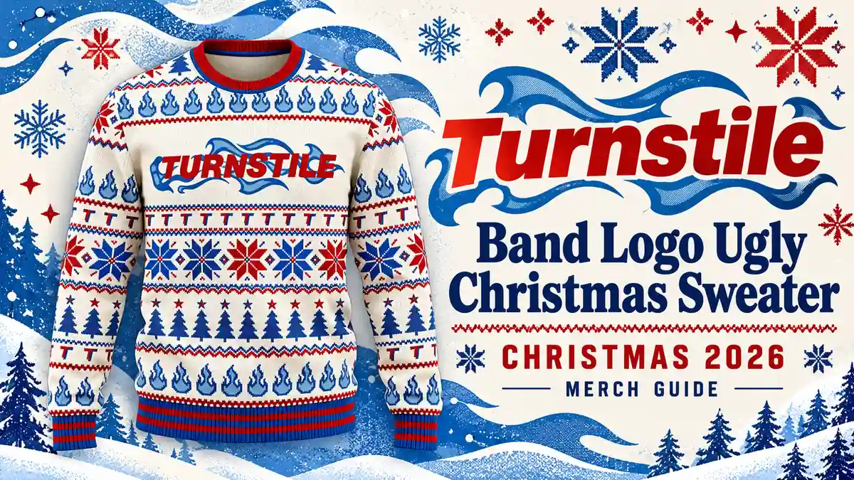 Turnstile Band Logo Ugly Christmas Sweater product artwork with Christmas 2026 merch guide title