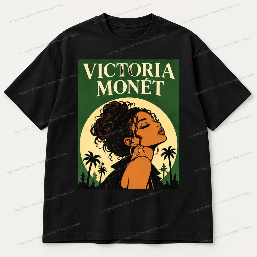 Victoria Monét Green Tropical Moon Portrait Black Tee product artwork