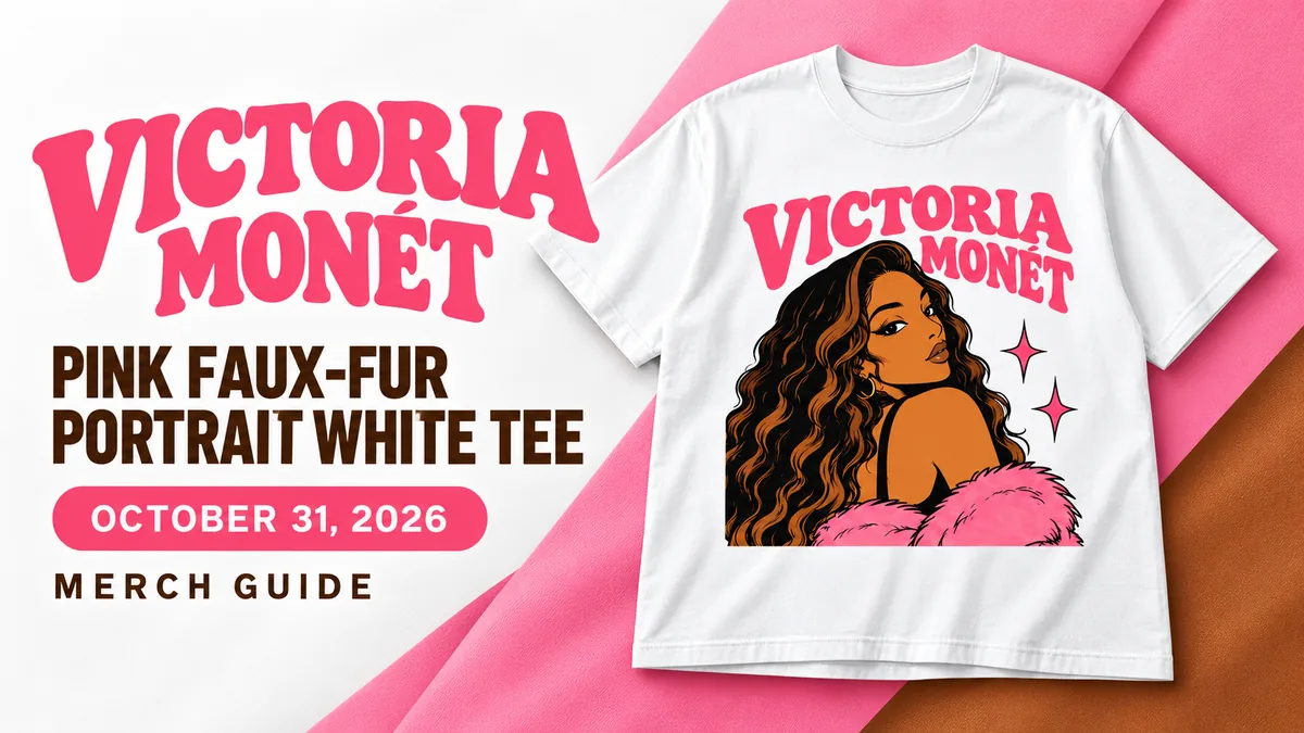 Victoria Monét Pink Faux-Fur Portrait White Tee artwork and 2026 merch guide title