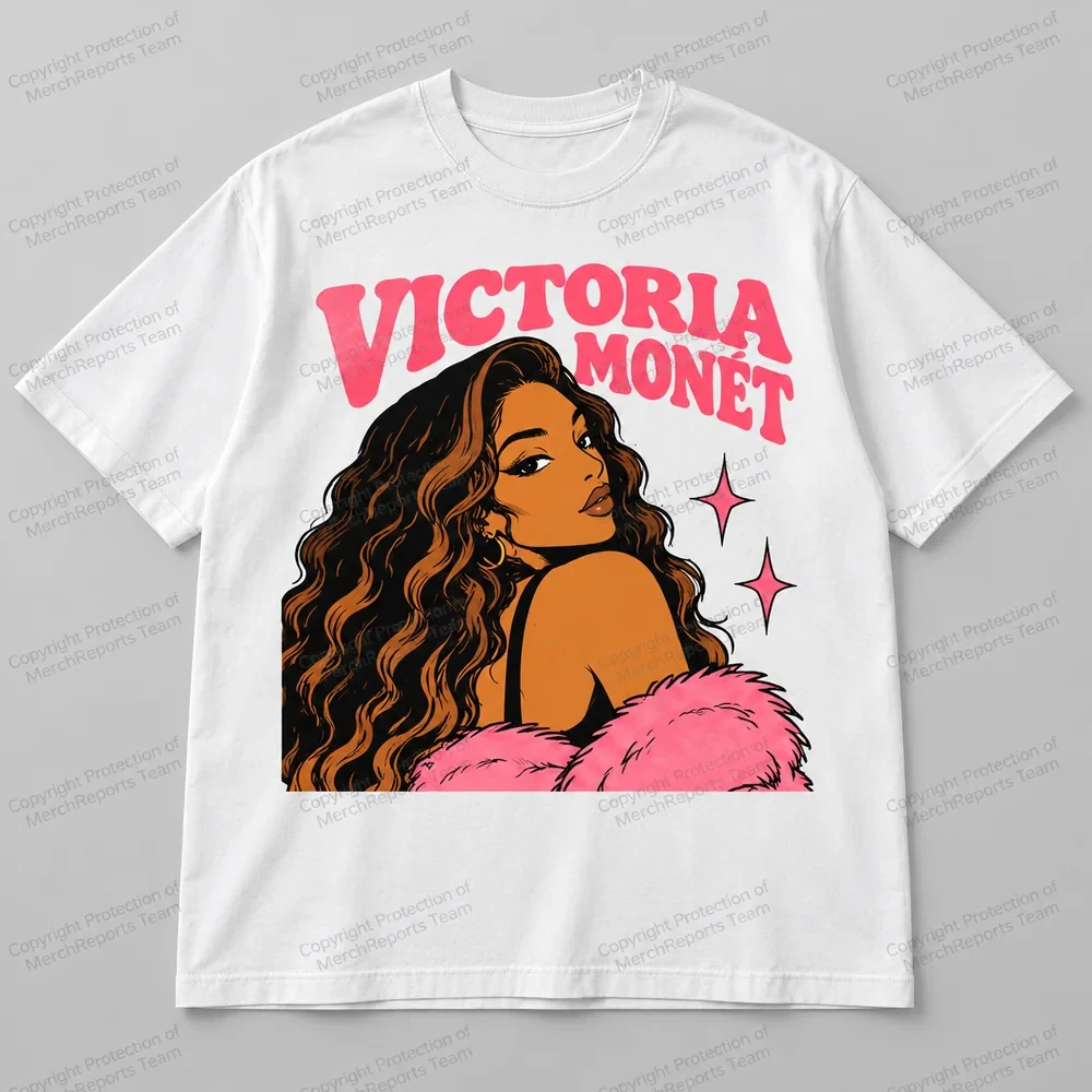 Victoria Monét Pink Faux-Fur Portrait White Tee product artwork