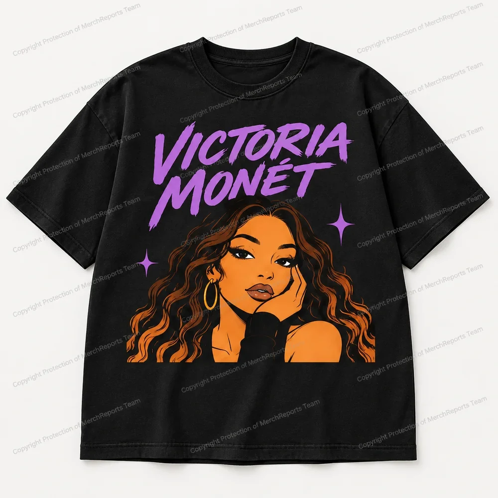 Victoria Monét Purple Brush-Lettering Black Tee product artwork