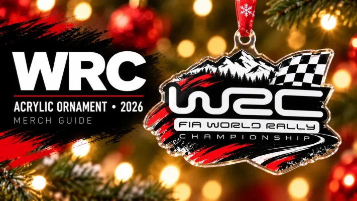 WRC Rally Flag Acrylic Ornament artwork and 2026 merch guide title