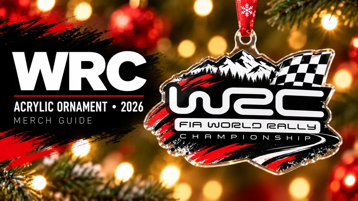 WRC Rally Flag Acrylic Ornament artwork and 2026 merch guide title