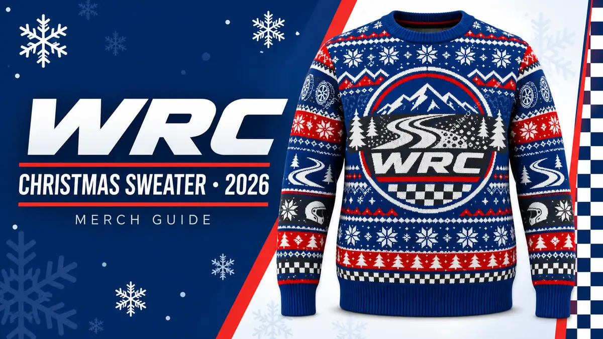 WRC Rally Logo Ugly Christmas Sweater artwork and 2026 merch guide title