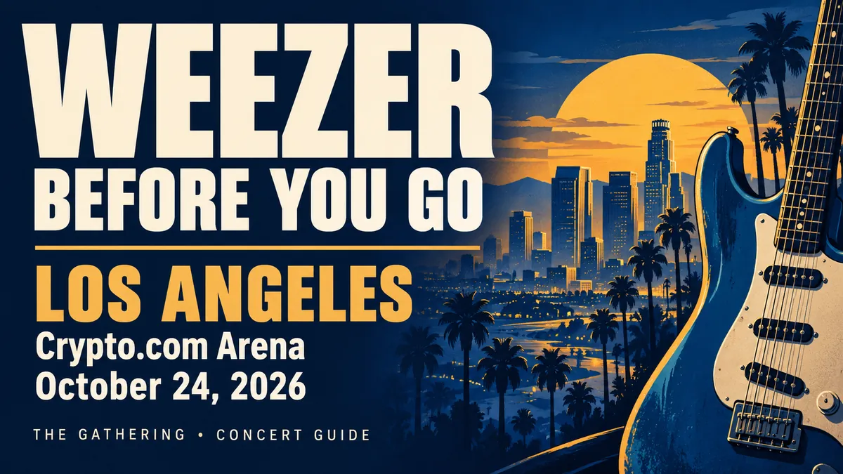 Illustrated Weezer Before You Go guide for Crypto.com Arena, Los Angeles, October 24, 2026.