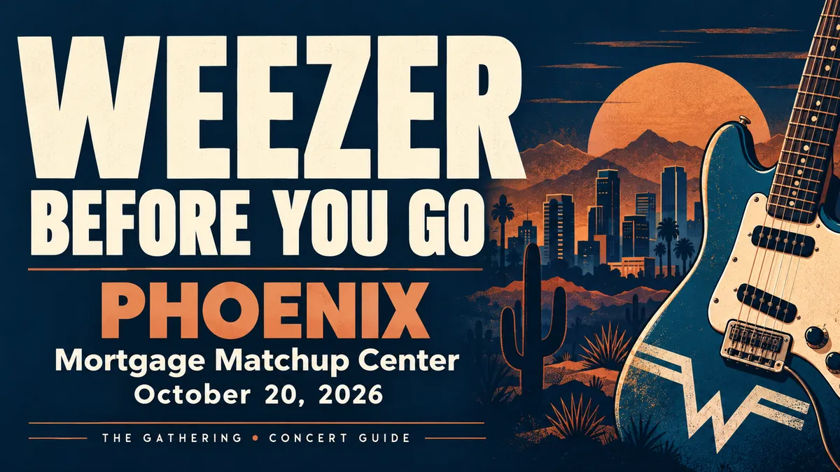 Illustrated Weezer Before You Go guide for Mortgage Matchup Center, Phoenix, October 20, 2026.