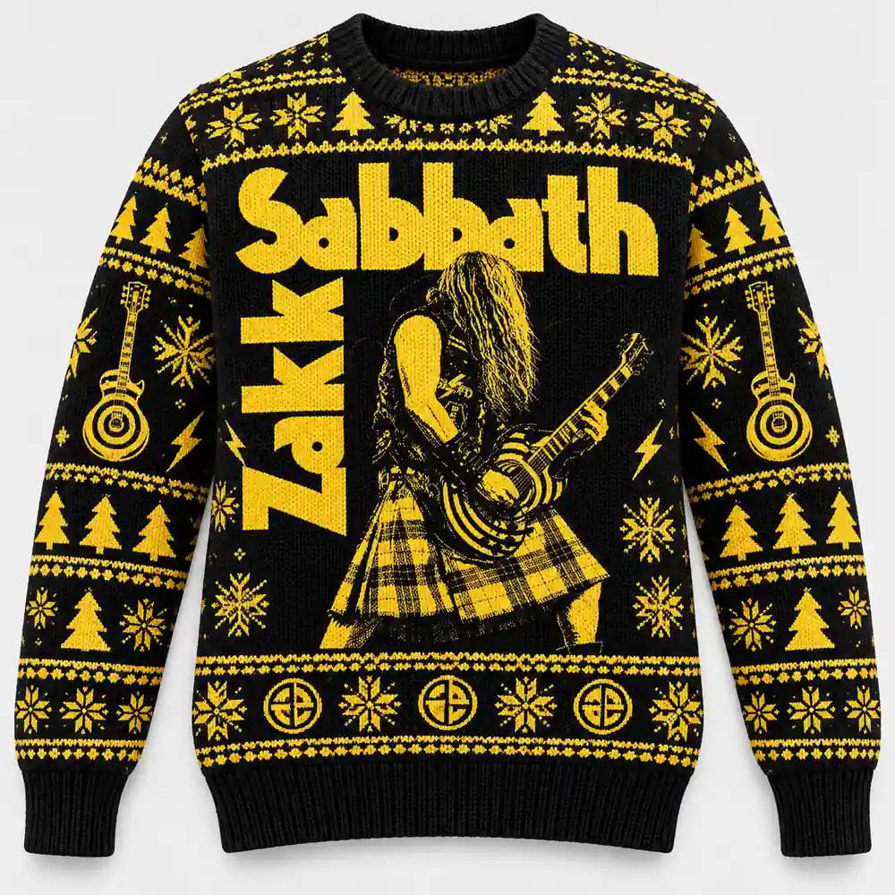 Yellow Guitarist & Bullseye Sweater Zakk Sabbath Christmas sweater