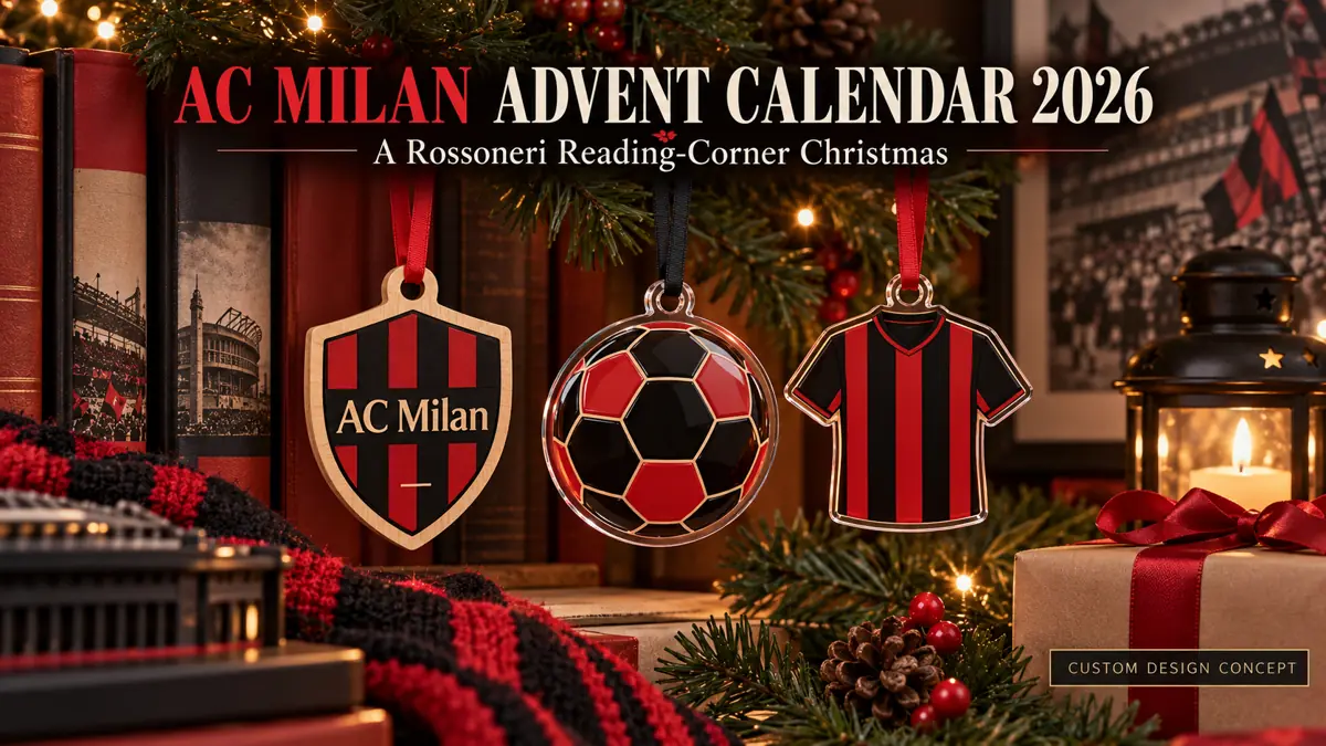 Three AC Milan custom ornament concepts: club-name shield, generic football emblem and shirt silhouette
