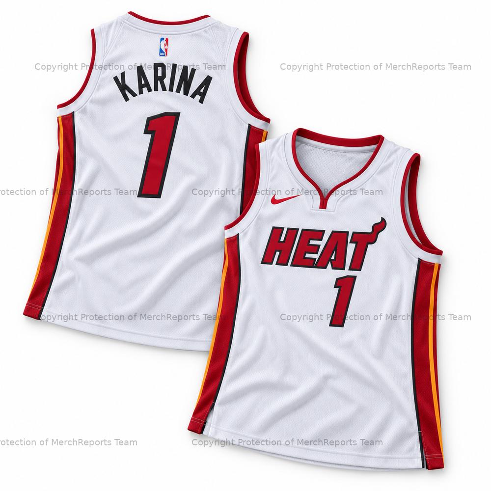 Karina aespa Miami Heat-inspired white No. 1 jersey, front and back