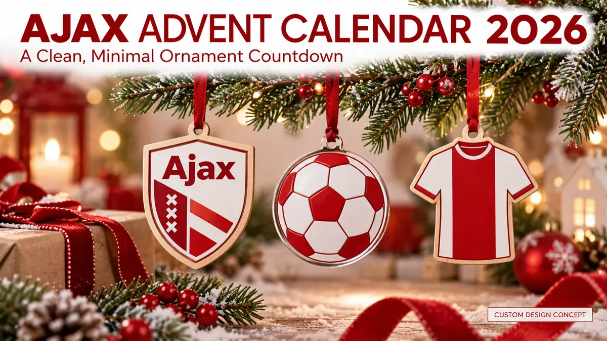 Three Ajax custom ornament concepts: club-name shield, generic football emblem and shirt silhouette