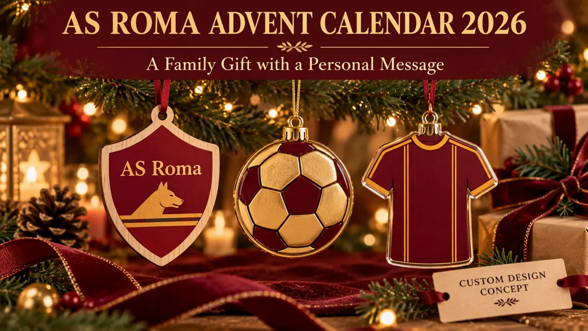 AS Roma Christmas ornament design concepts: club-name shield, football emblem and shirt in deep burgundy and warm gold