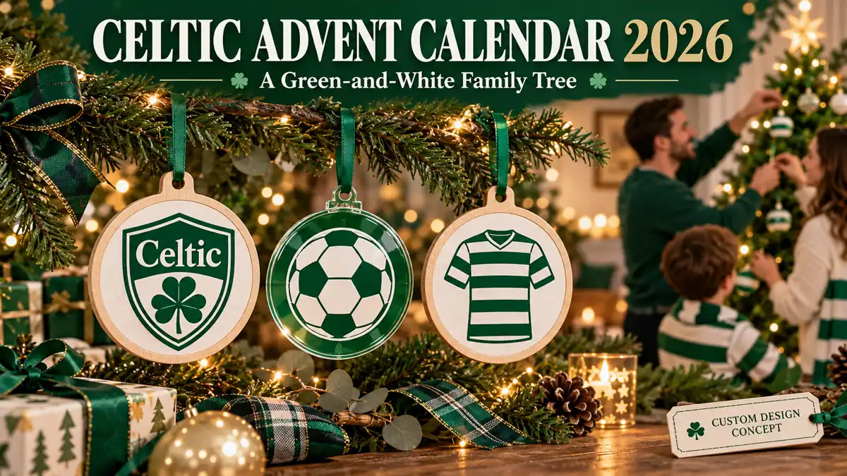 Three Celtic custom ornament concepts: club-name shield, generic football emblem and shirt silhouette