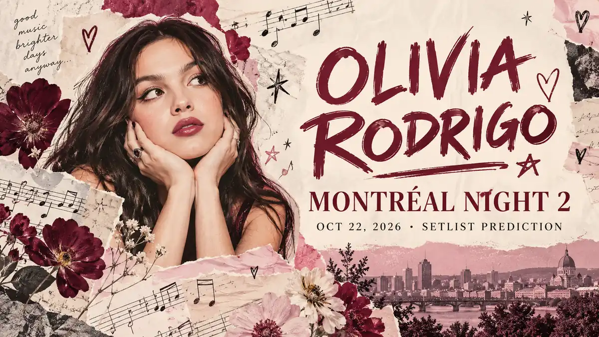 Olivia Rodrigo Montréal night two setlist prediction collage, October 22, 2026