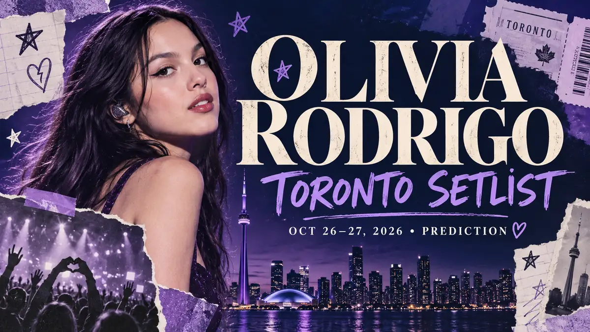 Olivia Rodrigo Toronto setlist prediction collage with skyline, October 26–27, 2026