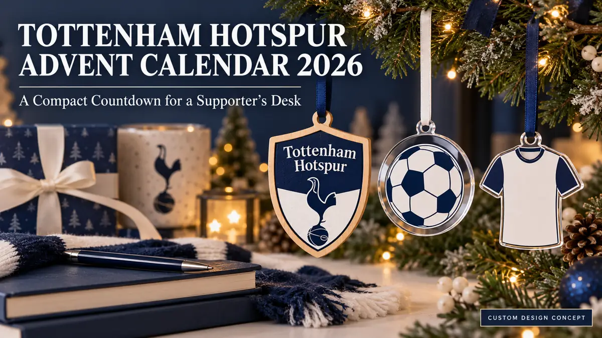 Tottenham Hotspur Christmas ornament design concepts: club-name shield, football emblem and shirt in navy and white